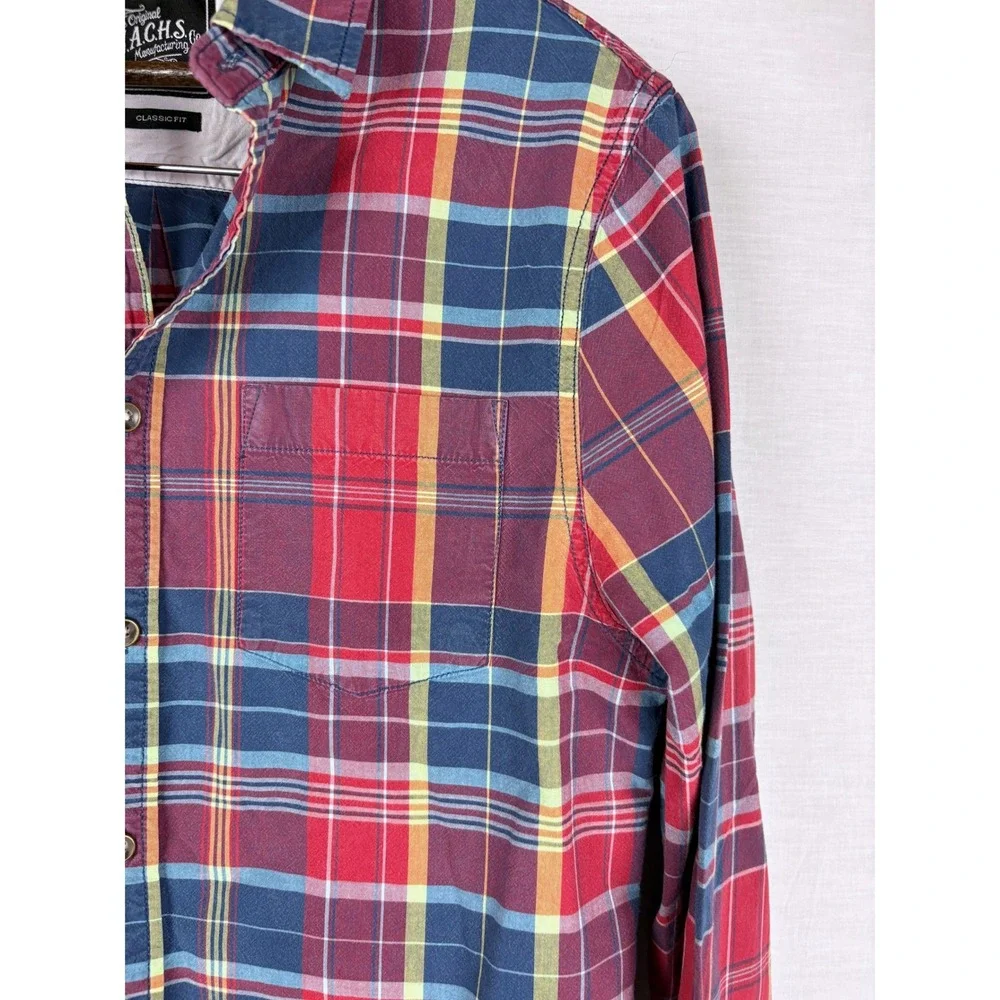 Jachs NY Mens Plaid Button Down Shirt Red Blue Yellow Long‎ Sleeve Classic Fit